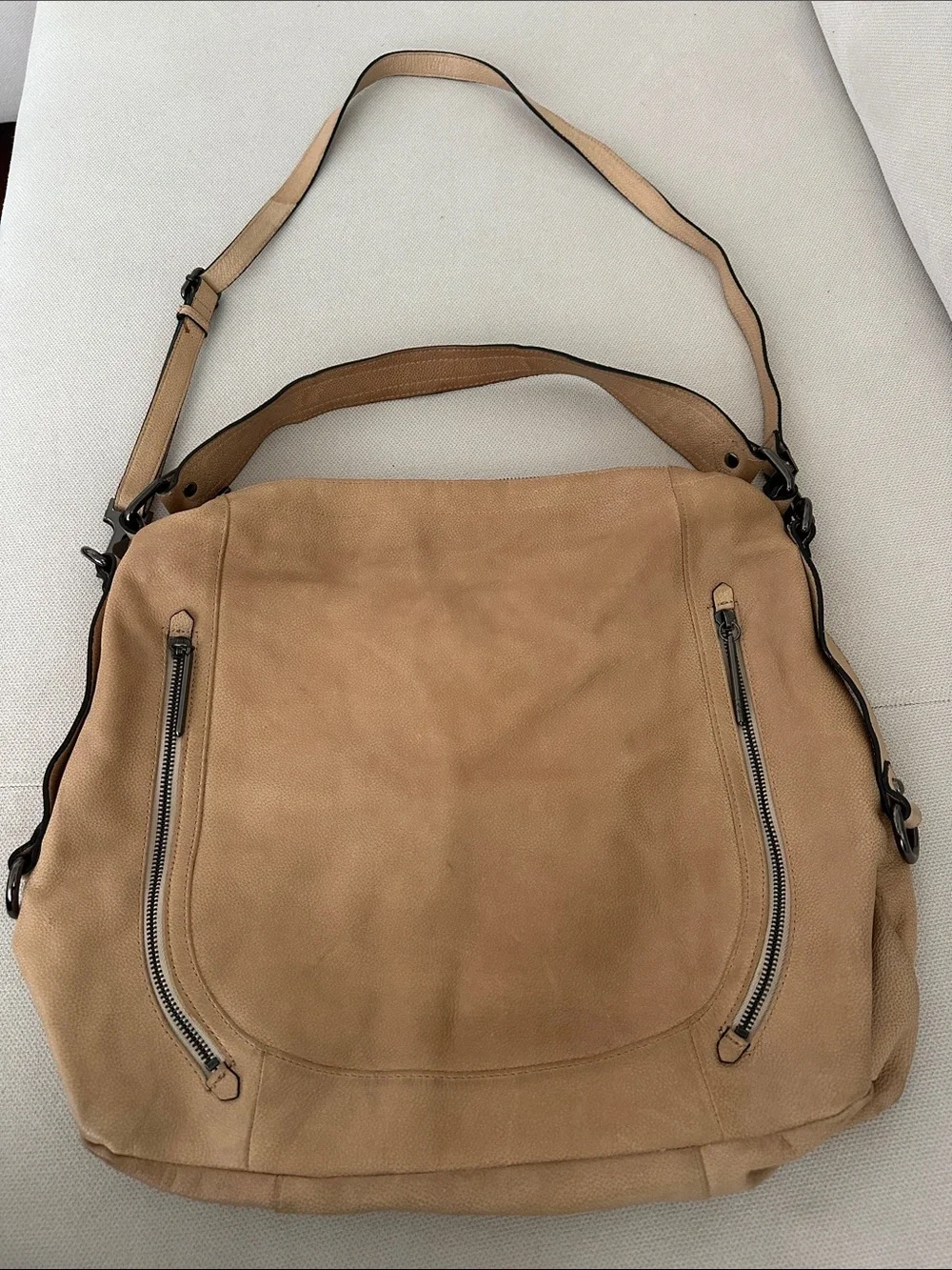 ELLIOTT LUCCA CAMEL TAN HOBO LEATHER BAG WITH SHOULDER STRAP AND CROSSBODY STRAP